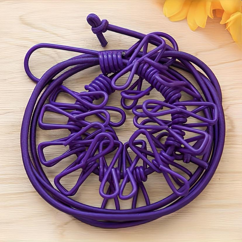 Adjustable Elastic Clothesline with 12 Clips Windproof Portable Travel Drying Rack, for Outdoor Garments, Bedding, Socks & Delicates