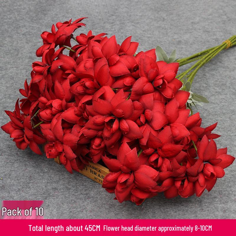 10-Piece Burgundy Floral Décor Set: Red-Toned Artificial Flowers, Mat, Aisle Runner, Wedding Decoration
