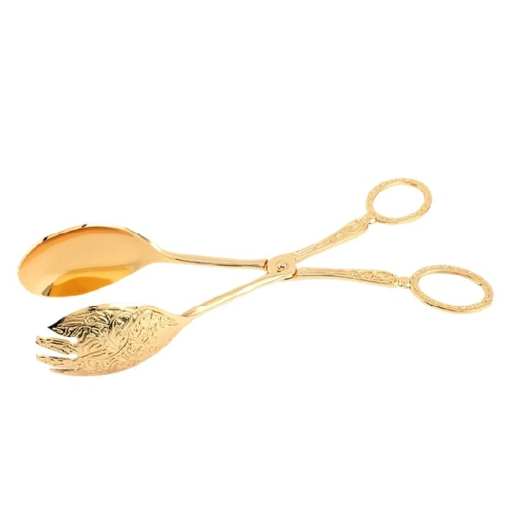

Engraving Aluminum Salad Serving Tongs With Spoon Fork Design Bread Clip For Easy Food Pickup And Gentle On Dishes золотий