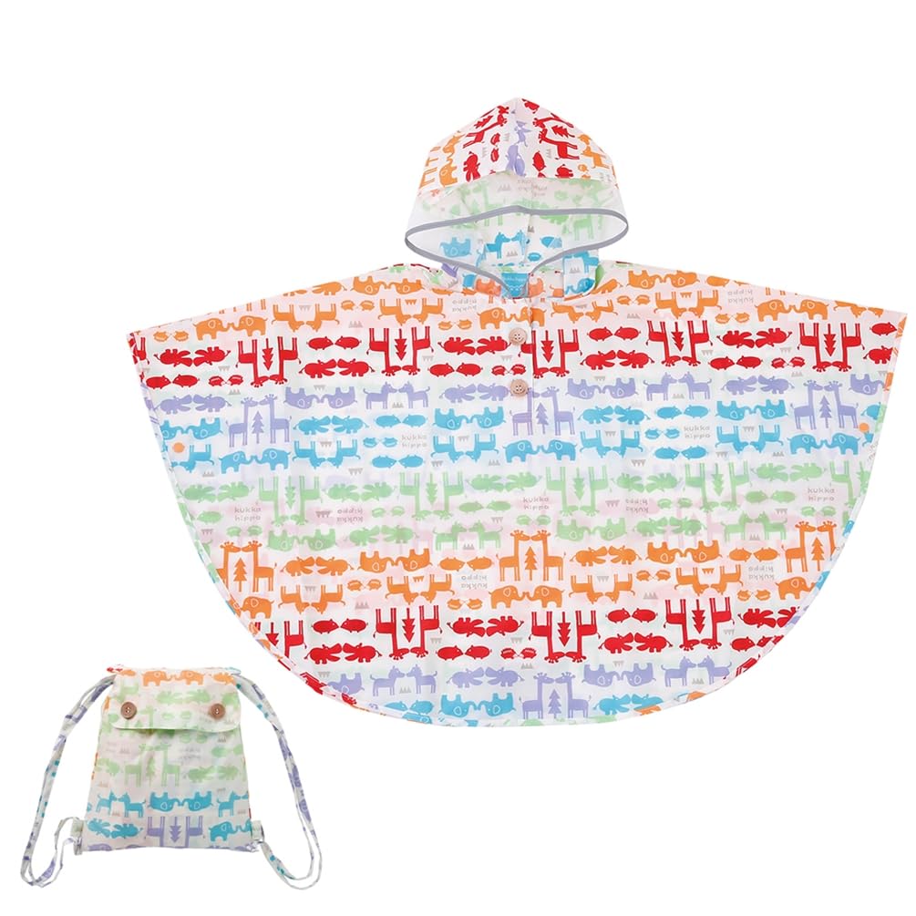 Kukkahippo Rain Poncho for with Reflective Hippo Transparent Window To See Stylish Wooden Snap Buttons for Easy Putting On and Taking Storage Bag Same