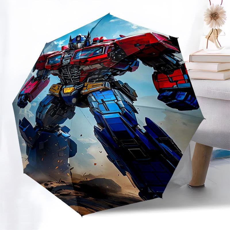 Transformers, Optimus Prime Themed Automatic Opening and Closing Umbrella, Compact Travel Umbrella, Lightweight and Portable, Suitable for B