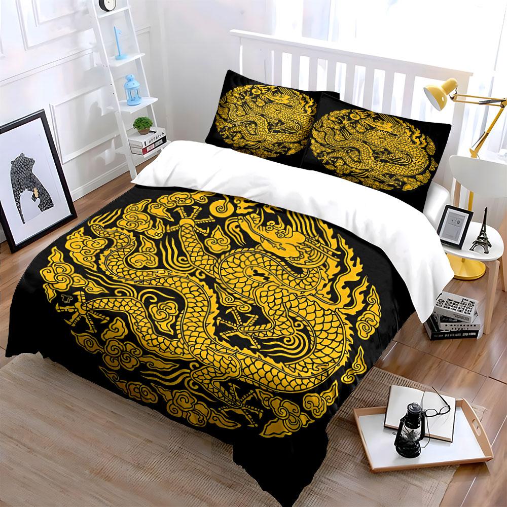 Dragon Pattern Decor Set Soft Comfortable Duvet Cover Bedding Set Included 1*Duvet Cover & 2*Pillowcases, Gift