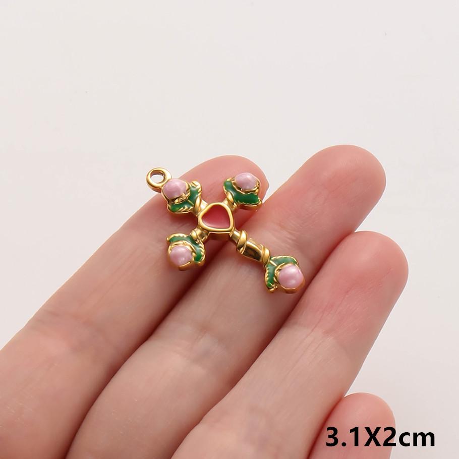 3pc Girl Pendant Hot Pink Oil Dripping Stainless Steel Plant Tree Flower Charm Pendants For Jewelry Making Supplies DIY Keychain