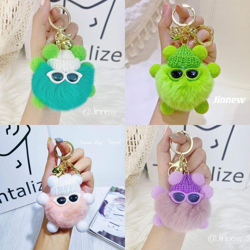 Charming Rabbit Fur Pom Pom Keychain Colorful Plush Cartoon Bag Charm For Stylish Accessories