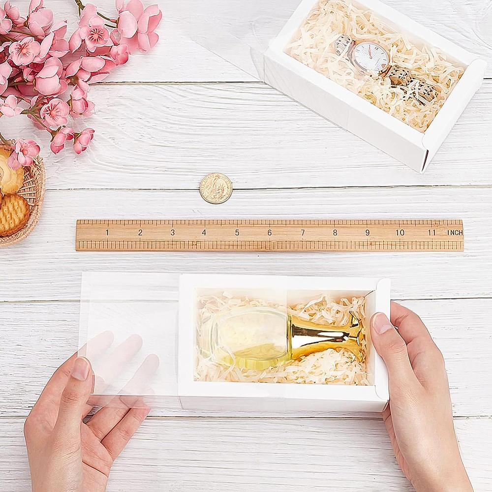 12sets Drawer Kraft Paper Box Festival Gift Wrapping Boxes Gift Packaging Boxes for Jewelry Wedding Party with PVC Plastic Windows White