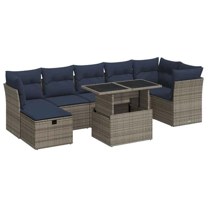 VidaXL Salon de jardin 8pcs avec coussins gris résine tressée acacia, ensemble de canapés d'extérieur, salon de jardin, 3327791