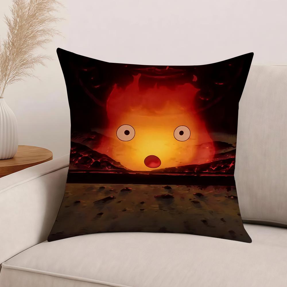 

Cartoon H-Howl M-Moving Castle Calcifer Fire Pillow Case Office Cushions Suitable For Sofa Car Bedroom Decorative Cushion Cover 12x12Inch