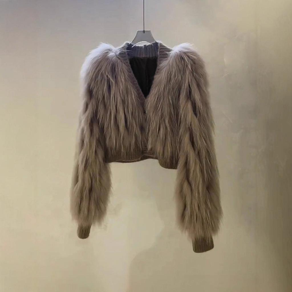 European and American popular small fragrant style V-neck imitation fox fur short coat new versatile fashion coat