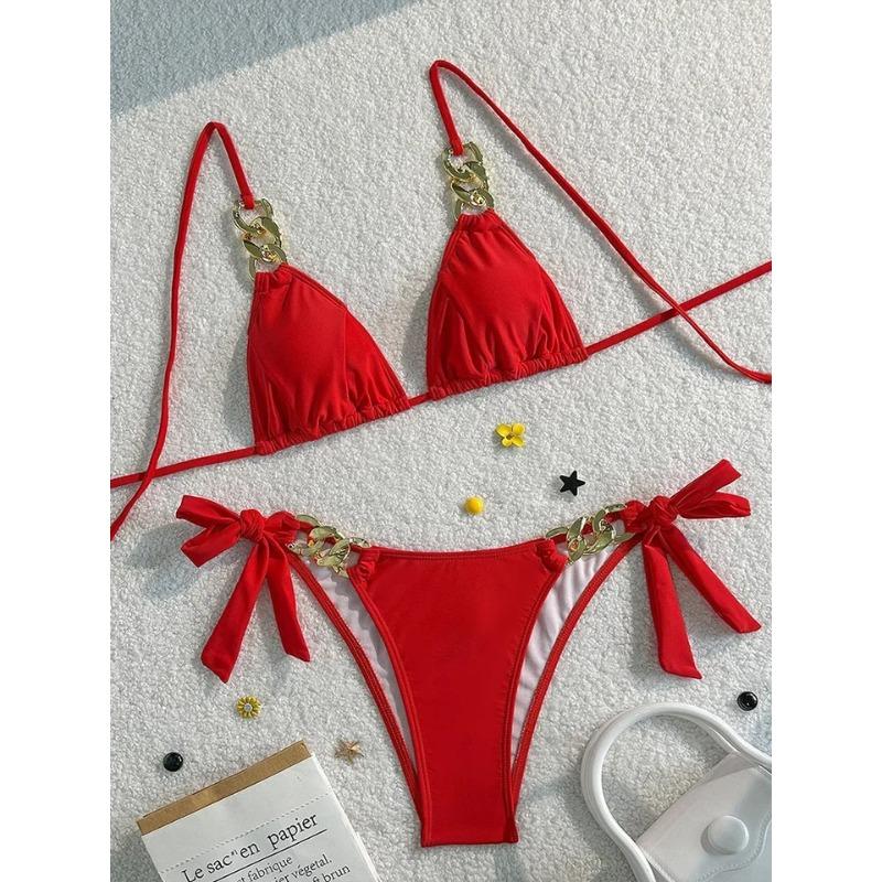 Fashion Sexy Solid Lace Up Bikini Women Split Swimsuit Beach Brazil Bikini 2026 New All Season Backless Bikinis 2 Piece Set