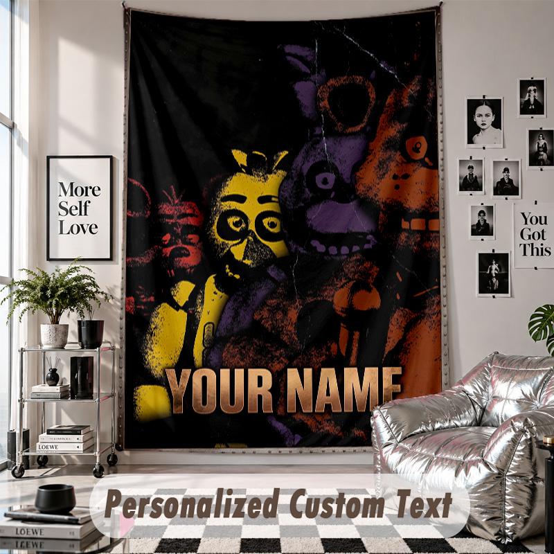 Wall Hanging Tapestry With Custom Name & Text, Five Nights At Freddy’s Decorative Tapestry For Bedroom