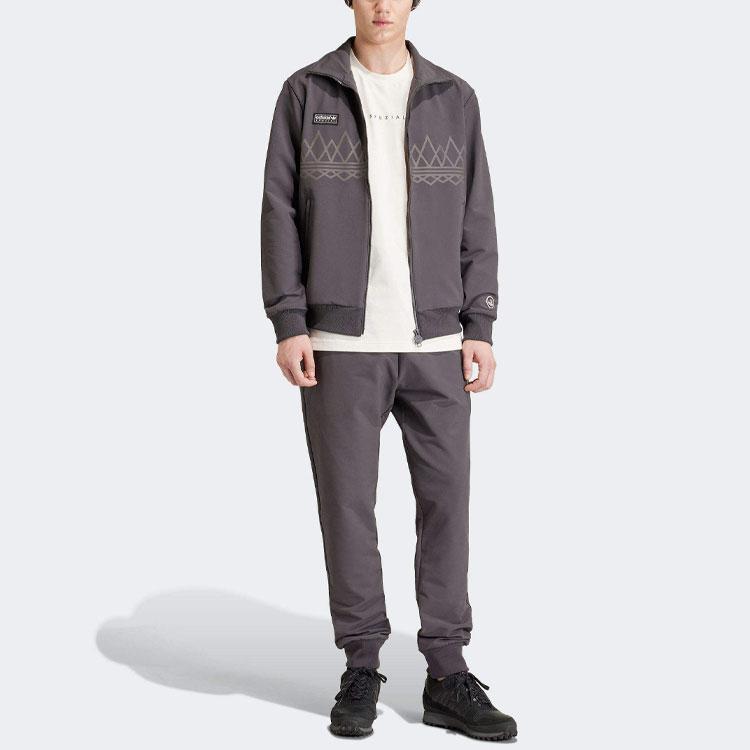 Adidas Originale Suddell Geometrisches Muster Bedruckte Stehkragen Langarm Jacke Herren Jacke Grau IN6754