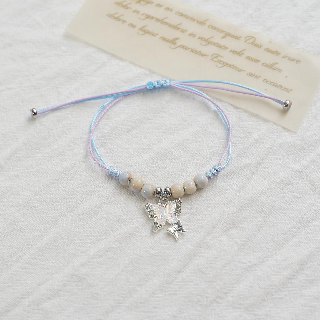 Ceramic beaded ins wind cute butterfly woven bracelet sweet adjustable hand rope girlfriend gift