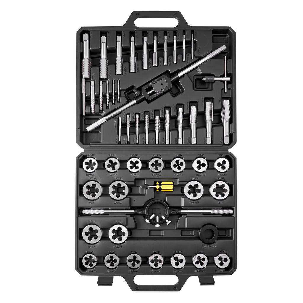 Tap and Die Set, 51-Piece Metric Sizes M6 To M24, with Coarse and Fine Thread Taps and Dies, Wrench, Carrying Case and Complete Accessories, Bearing
