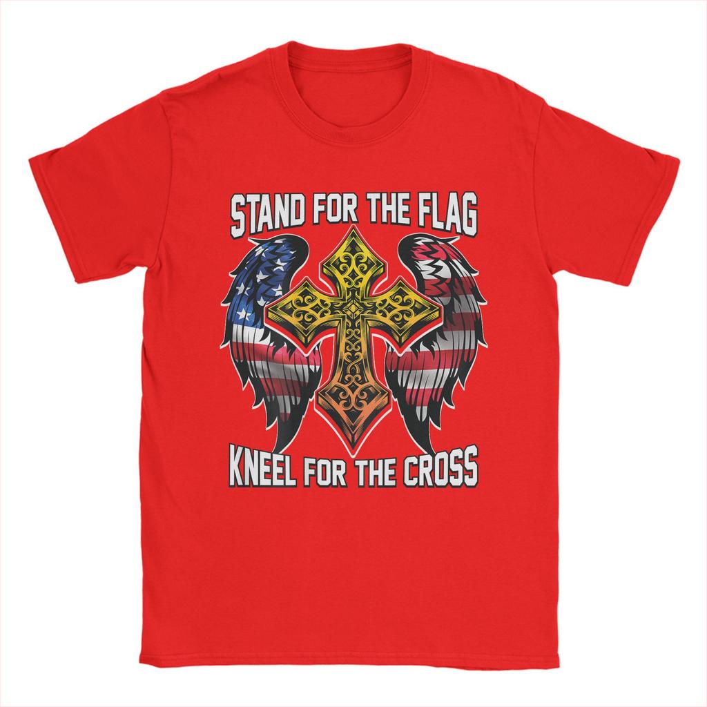 Stand For The Flag Kneel For The Cross Men's T Shirts Veteran's Day Novelty Tees Short Sleeve T-Shirt Cotton Gift Merchandise