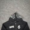 American Trend Unisex Fleece-Lined Streetwear Hoodie with Embroidered Logo - Loose Fit Zipper Jacket for Autumn/Winter