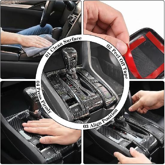 Carbon Fiber Color Car Center Console Gear Shift Box Panel Cover Gear Shift Knob Cover Auto Trim Accessories for Honda 10th Gen Civic Hatchback Sedan