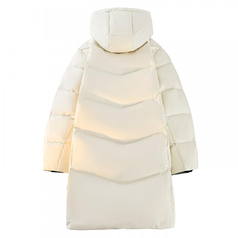 Men Women Winter Down Jacket 90% White Duck Hooded Mid-Length Loose Fit Warm Coat Cold Weather