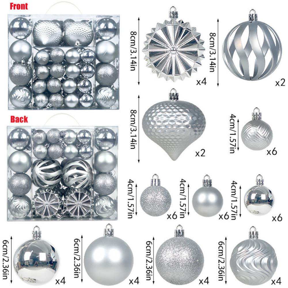 48PCS High-quality Plastic Christmas Ball Set 4/6/8cm Suspensable Christmas Tree Balls Solid Color Xmas Ornament Ball Party