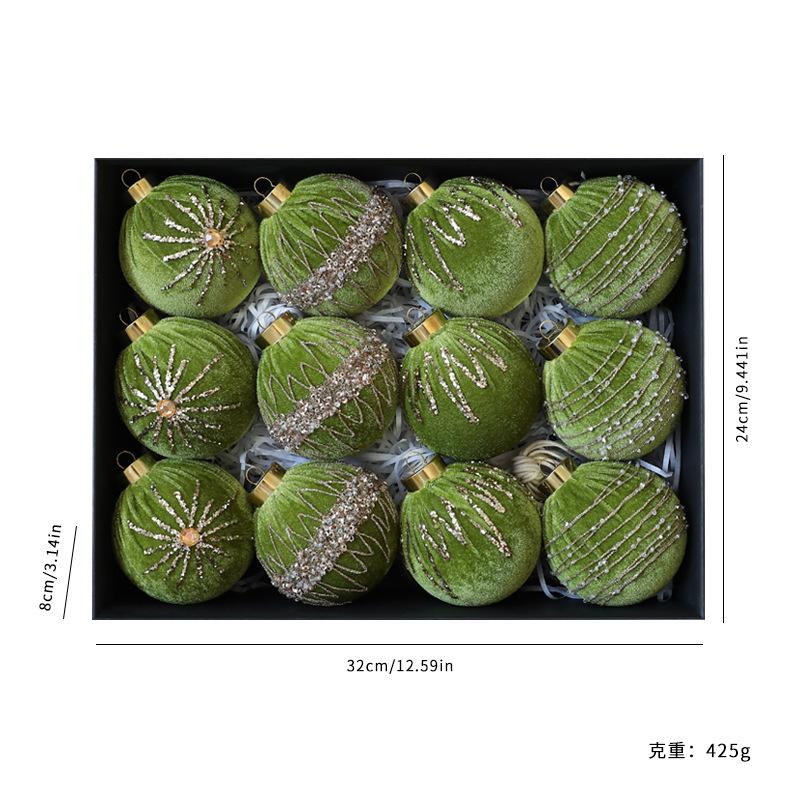 8CM/12PCS, Sparkling Velvet, Wrapped Christmas Balls, Ornaments, Christmas Decorations, Window Ornaments, Party Decoration Ornaments