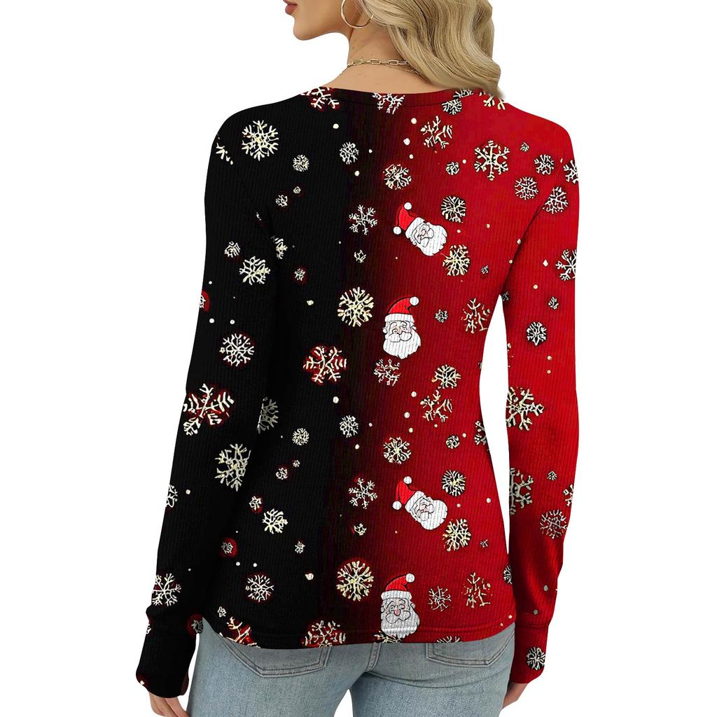 Women's Winter Slim Bottom T-shirt Fashion Casual Gradient Printing Round Neck Pullover Long Sleeve Top