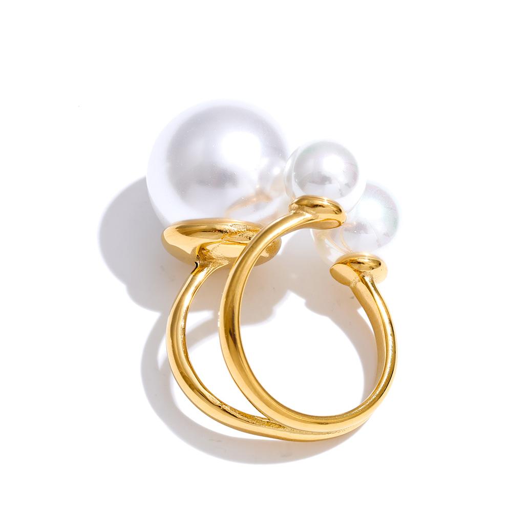 

Yhpup Size 6.5 Korean Big Simulated Pearls Chic Open Ring for Women Stainless Steel Popular Demure Charming Finger Jewelry Gift 6.5