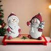 Cute Snowman Statue Gifts 2Pcs Christmas Figurine, Tabletop Decor, Resin Snow with Winter Atmosphere Table Decor Knit Hat Scarf for Home Mantel Window