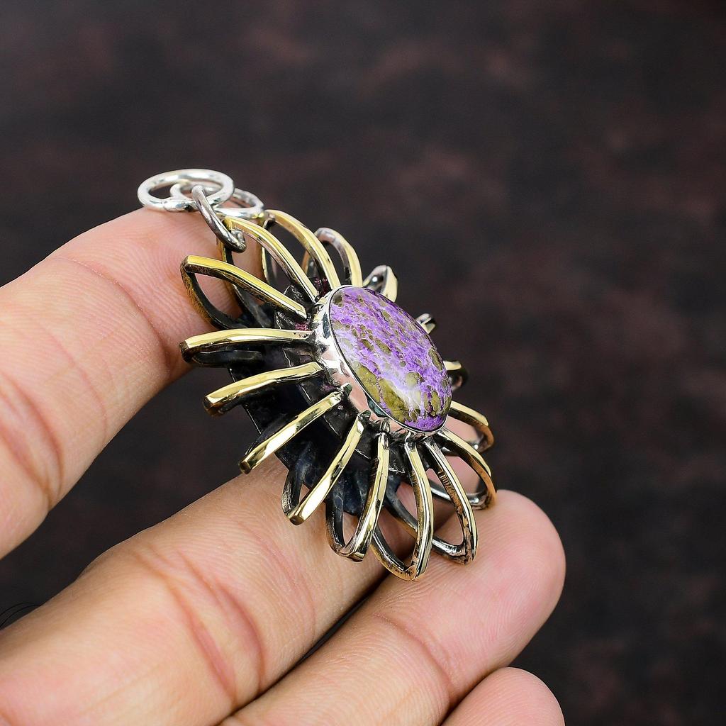 Purpurite Pendant 925 Sterling Silver Pendant 18K Gold Plated Pendant Gemstone Handmade Jewelry Cage Pendant Gift For Mother Elegant Jewelry