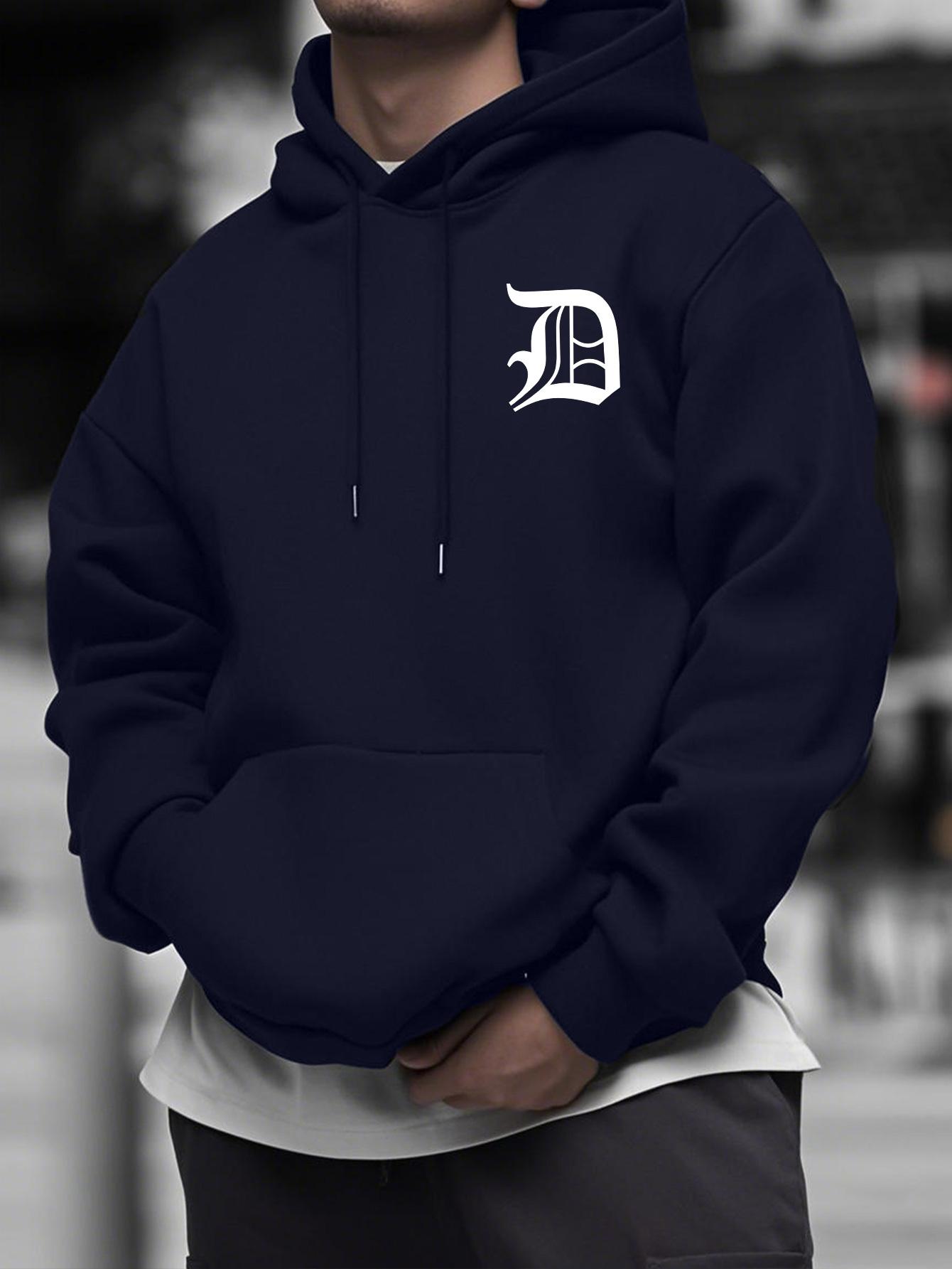 Men s Letter Print Fashion Casual Style Hoodie, Men s Long Sleeve Hooded Sweatshirt L