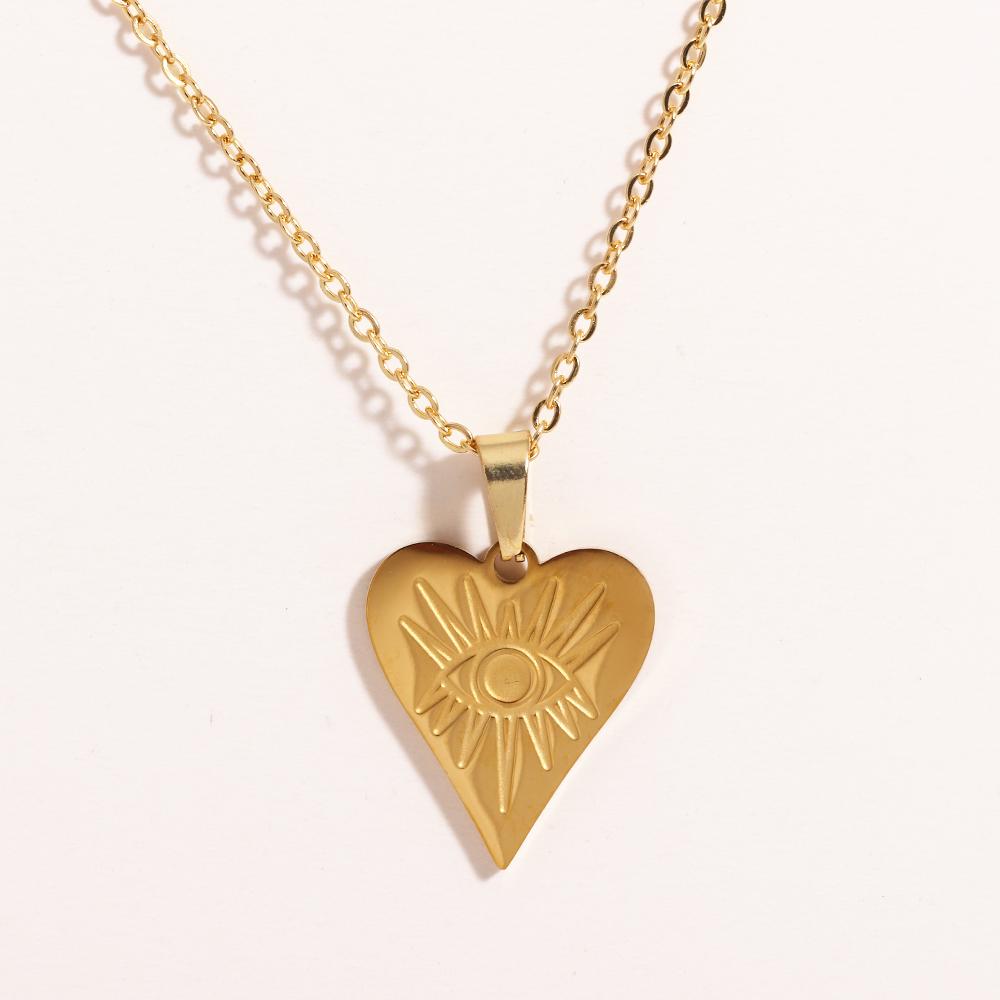 

Waterproof Trendy Solid Gold Color Mix Style Letter Heart Pendant Necklace Link Chain Stainless Steel Women Jewelry
