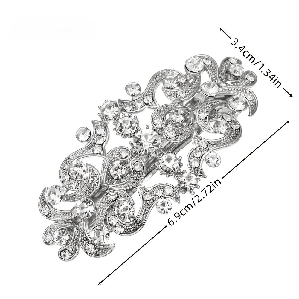 

Vintage Hollow Out Zinc Alloy Hair Barrette Elegant Floral Crystal Hair Clip Luxury Wedding Dress Up Headpiece for Women 6.9*3.4cm-1 piece pack