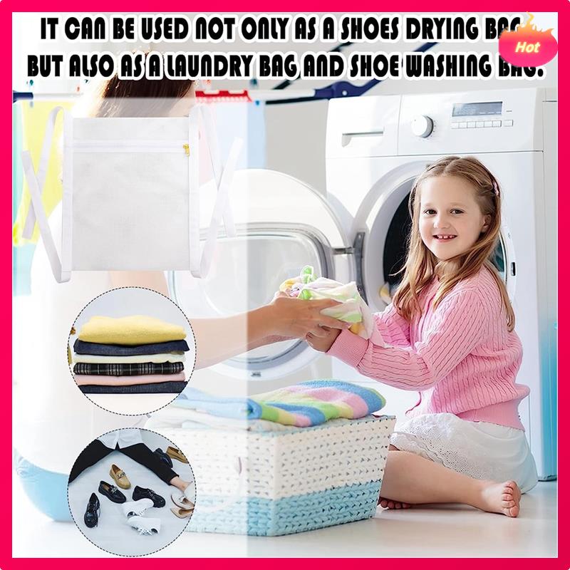 3 ks Sušicí sáček do sušičky, Síťované sáčky Honey Comber se zipem a popruhem na boty, Opakovaně použitelný nástroj na praní