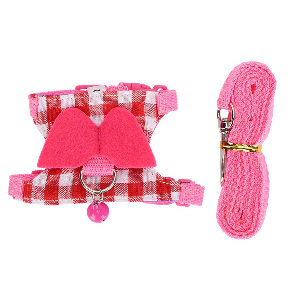 Small Animal Outdoor Walking Harness Pink Plaid Vest Leash Set Chest Strap for Ferret Chinchilla SquirrelM