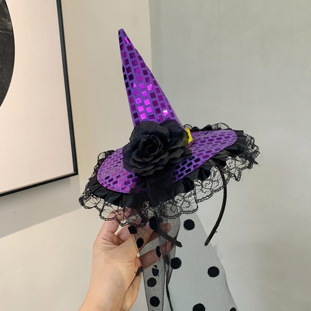 Lace Halloween Witch Hat Hair Hoop Cartoon Cone Hat Headband Halloween Party Hair Band  Photo Props