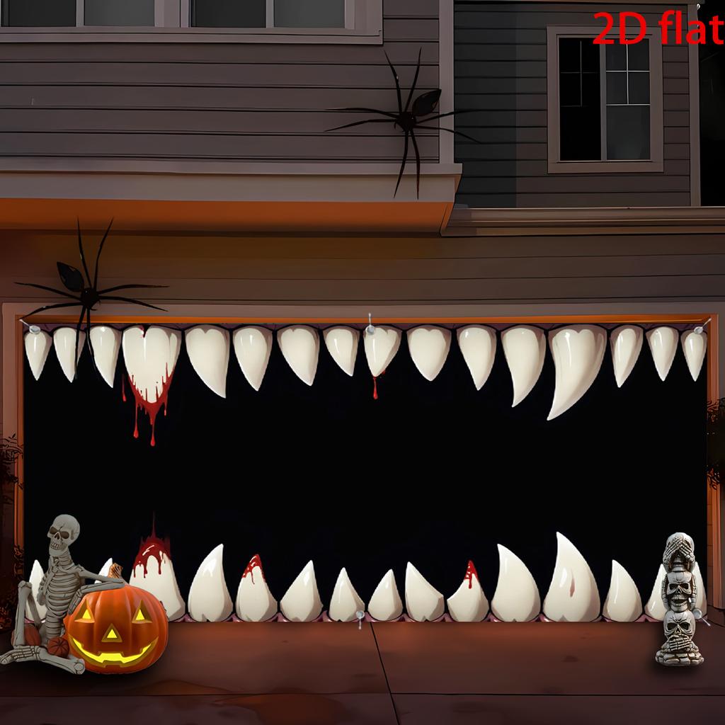 Halloween Extra Large Bloody Vampire Teeth Garage Door Flag - Vibrant outdoor decoration durable polyesterzyc