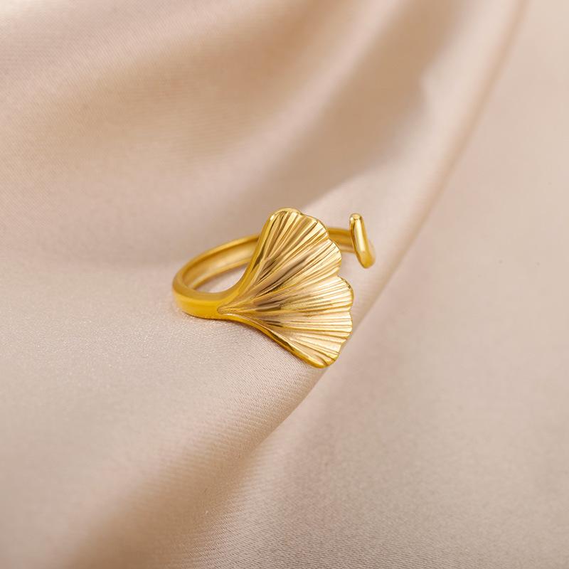 Vintage prsteny s listem ginkga pro ženy Nerezová ocel Nastavitelný otevřený prsten na prst Svatba Estetické šperky anillos mujer