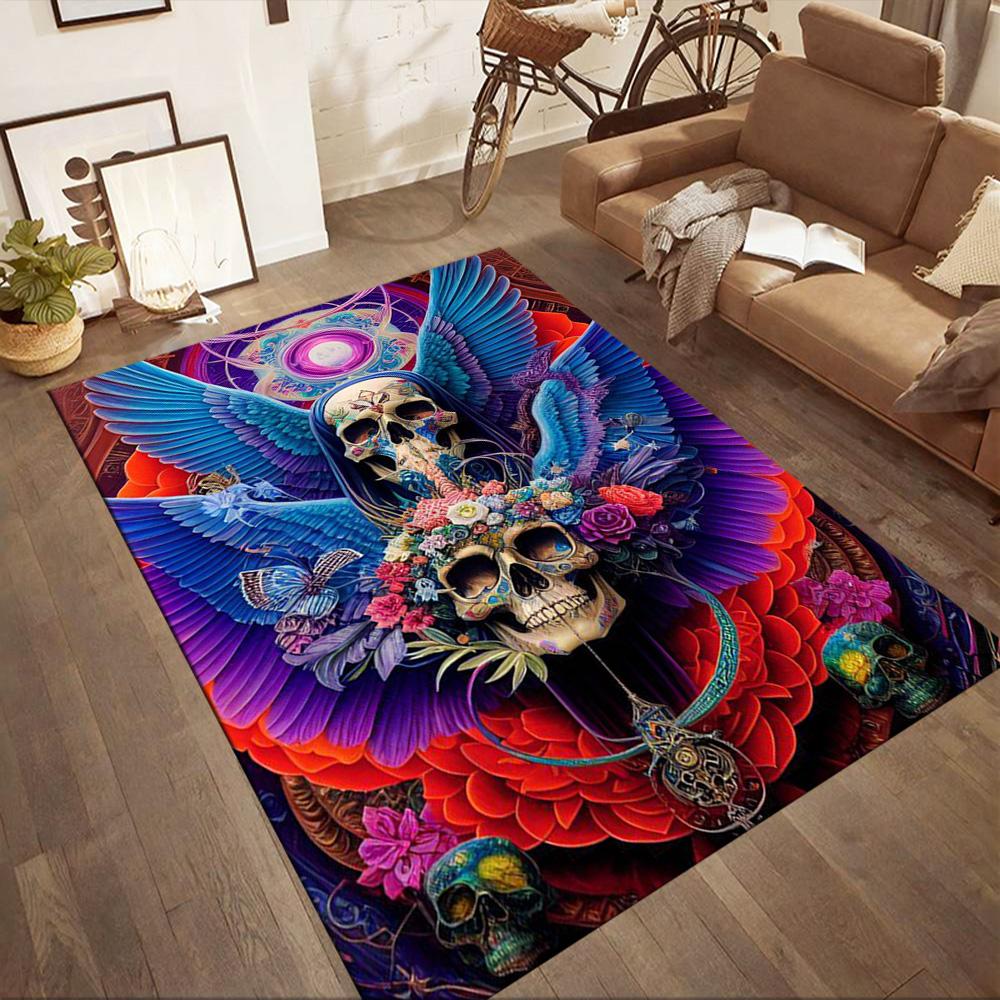 Skull With Headphones And Flames Floor Mats for Living Room, Bedroom and Room Decoration Are Suitable for Gifts.