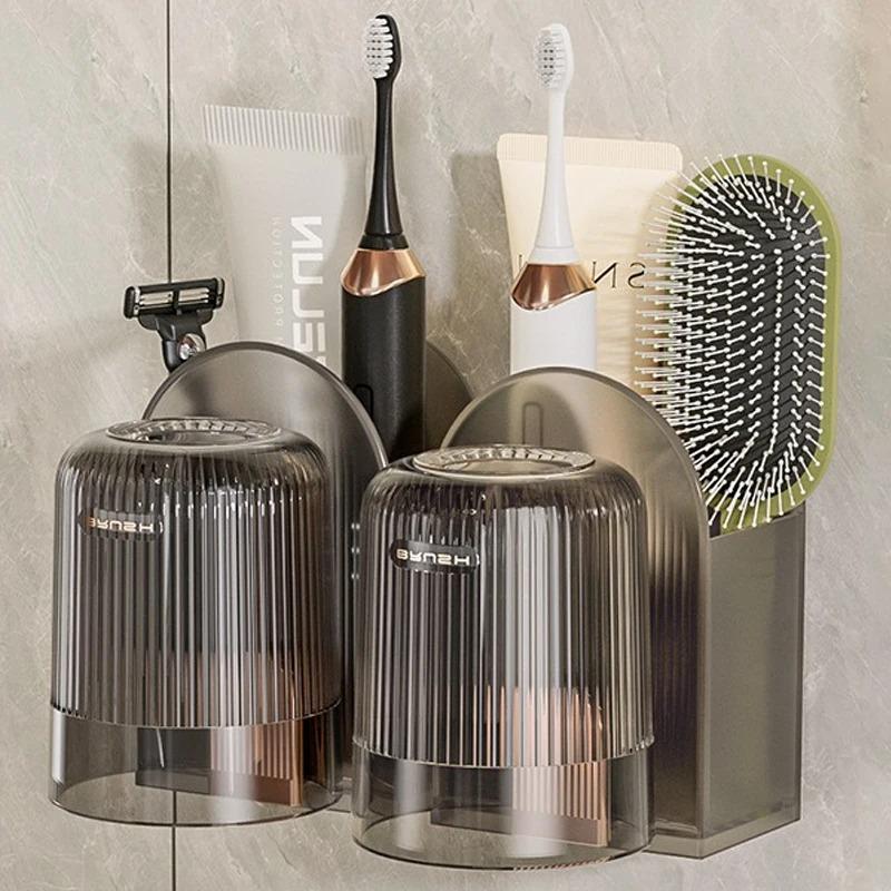 1-2Pcs Storage Rack Toothbrush Cup Toiletries Set Cups Punch-free Toothbrush Holder for Bathroom Gargle Plastic Products Home