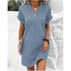 Women's V-neck Solid Color Pullover Casual Button Dress