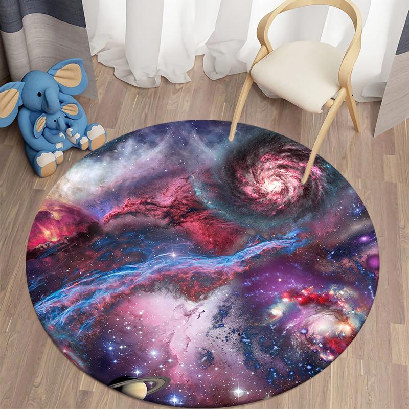 Round Galaxy Space Rug Kids Room Play Area Rug Soft Kids Bedroom Game Mat Cozy Home Rug