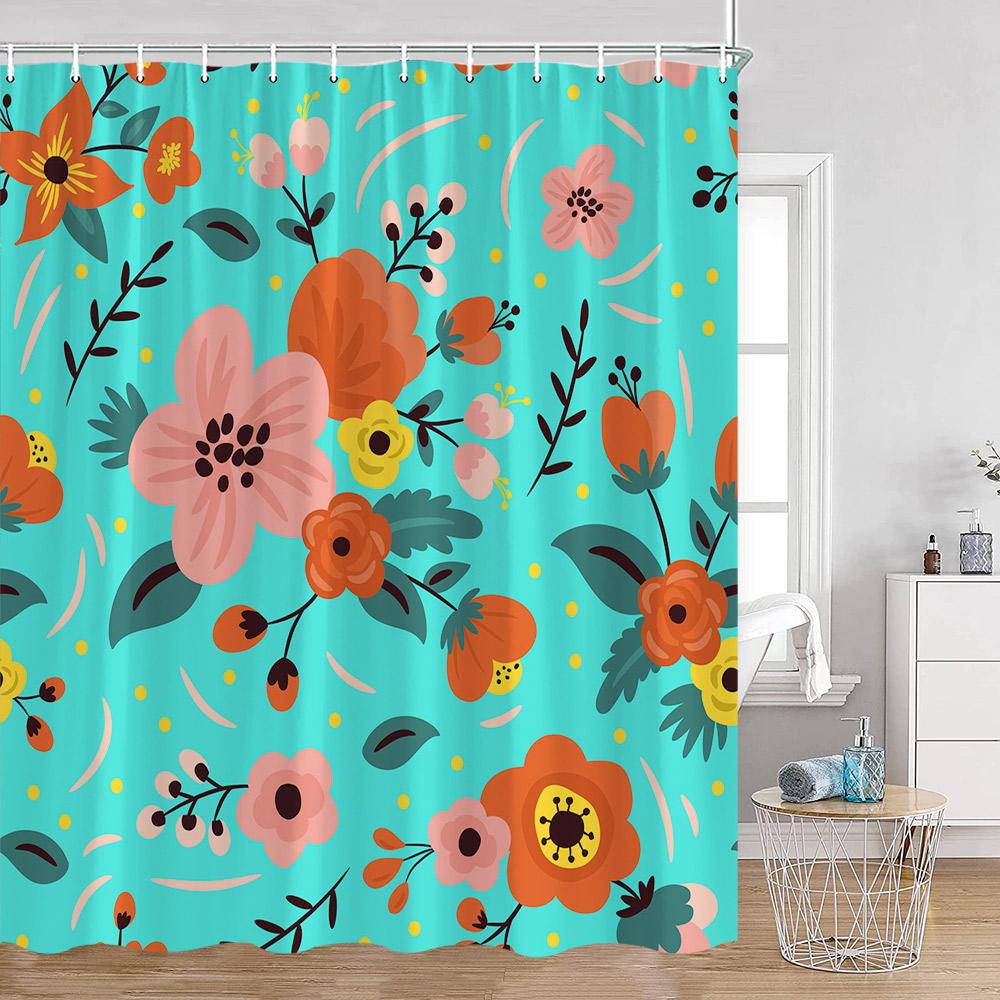 Colorful Flowers Shower Curtains Retro Flowers Bohemian Style Plants Botanical Bathroom Curtain Modern Minimalist Bath Curtain