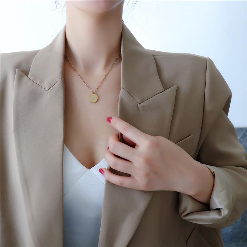 Elegant Eight-Pointed Star Titanium Steel Necklace with Diamond Inlay for Women