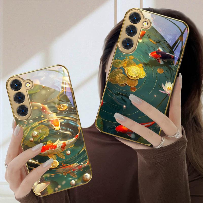 Vibrant Koi Fish In Water For Samsung Galaxy S26 S20 FE 21 22 Ultra 23 Plus 24 Ultra 25Ultra S21+ 22Plus Golden Glass Phone Case