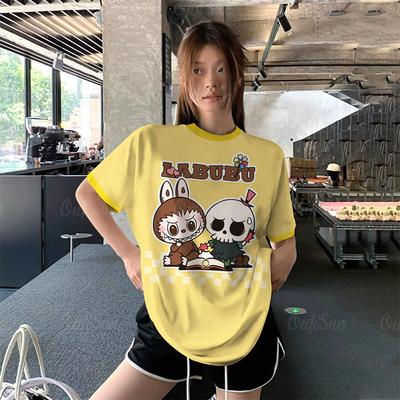 Fashion Trend LABUBU Printing Style Short-sleeved T-shirt Summer Cartoon Top