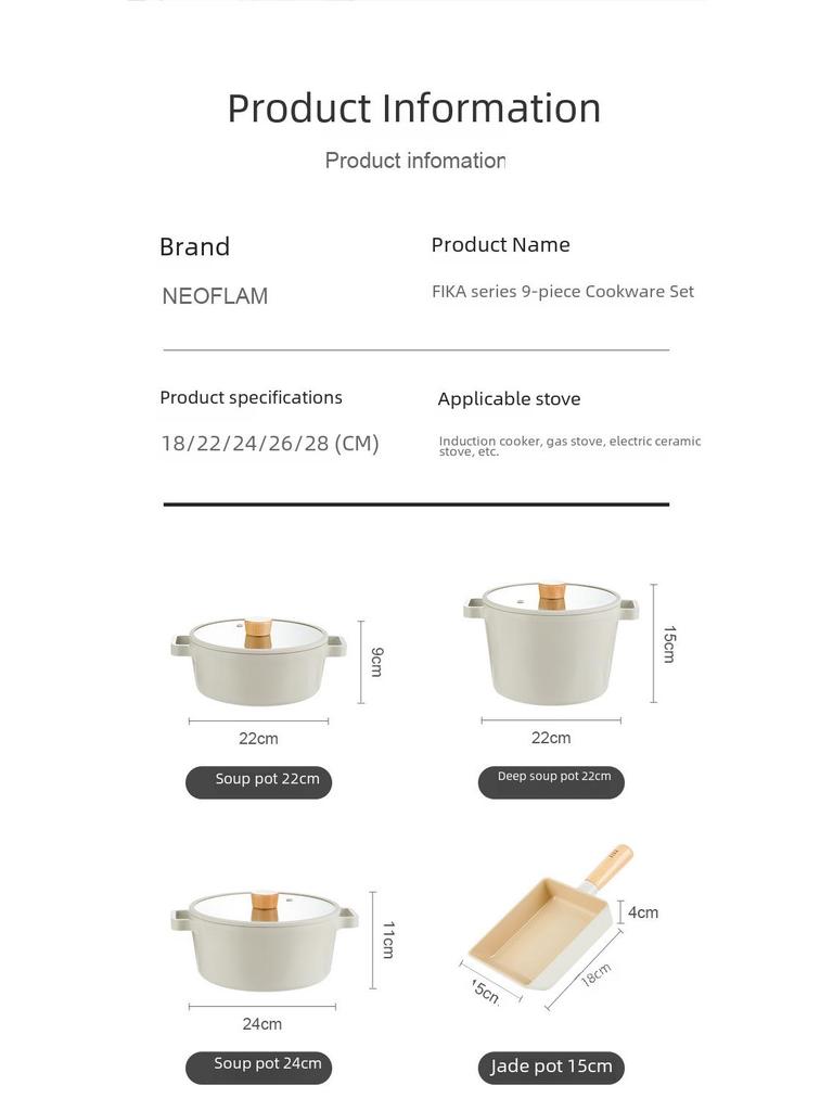 Neoflam Ceramic Non-Stick Frying Pan & Milk Pan for Gas & Induction Cookers