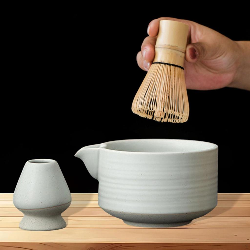 Ceramic Matcha Bowl with Whisk Holder for Tea Preparation