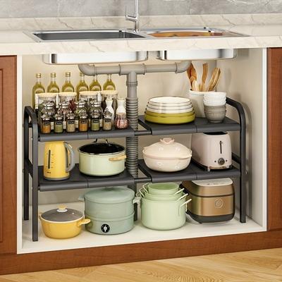 1 Set Expandable Retractable Under Sink Organizer with Removable Panels for Kitchen and Bathroom Storage