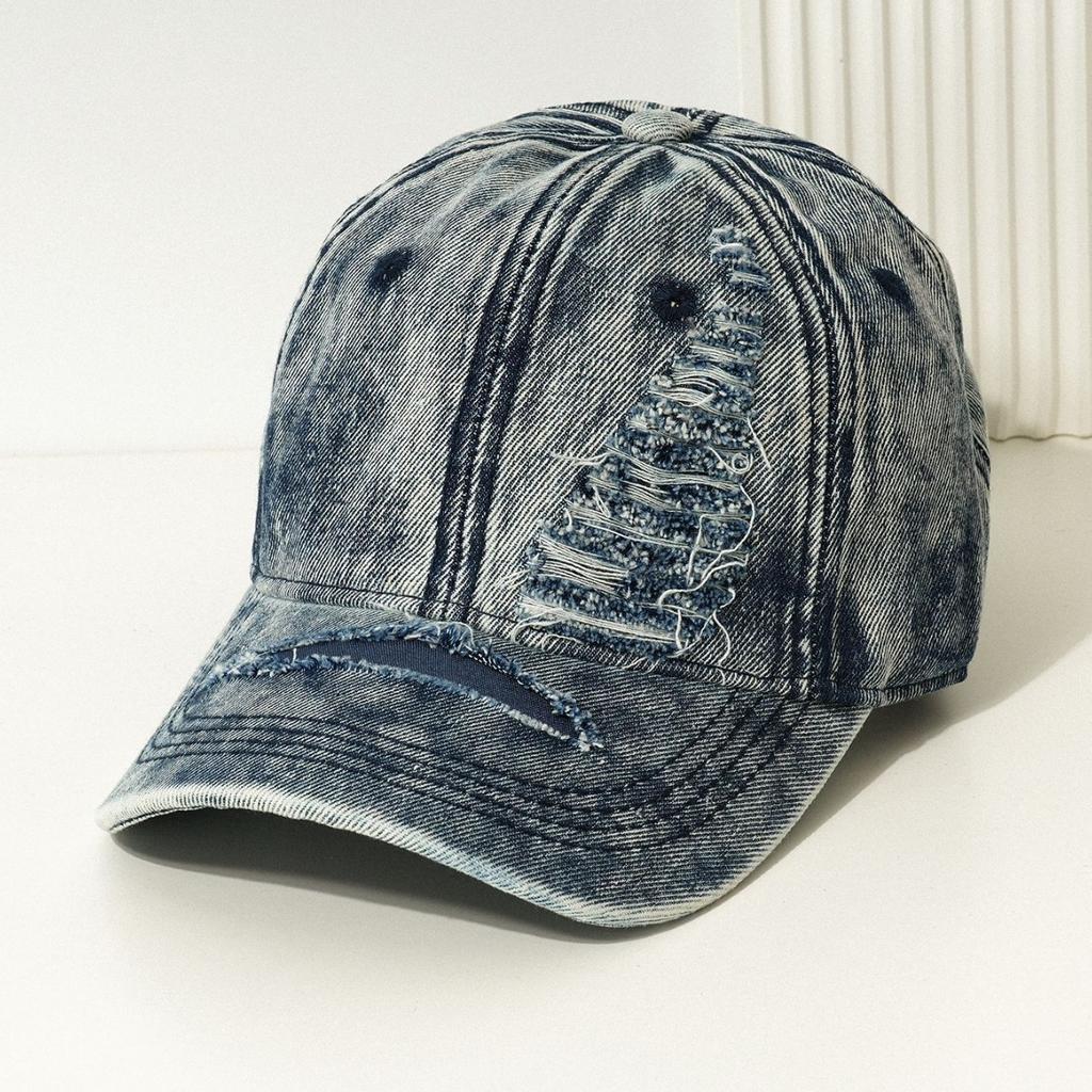 New Men's and Women's Couples Personalized Ripped Baseball Cap Washed Denim Curved Brim Duck Tongue Sun Hat Outdoor Travel