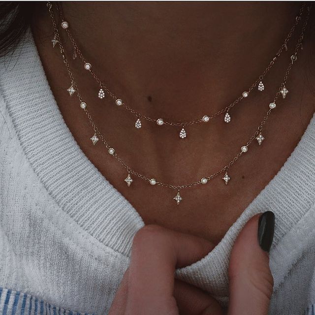 New Gold-plate Crystal Stars Pendant Necklaces For Women Necklace Multilevel Female Boho Vintage Jewelry Wedding Gift