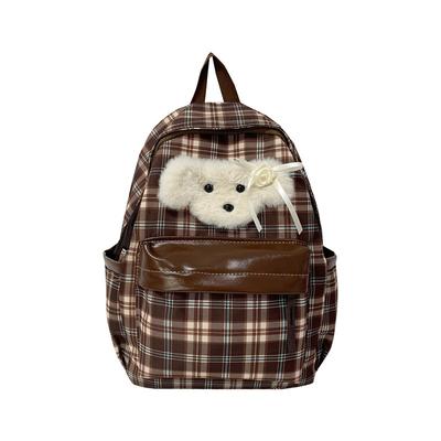 New Cute Puppy Plaid Splicing Schoolbag Fashionable Large-capacity Commuting Versatile Backpack