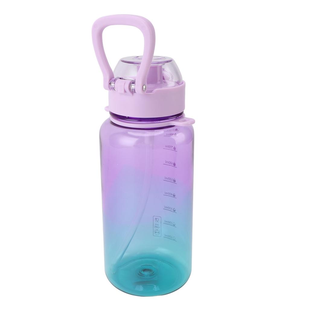 Sports Water Bottle 1000ml Leakage Proof Detachable Straw Portable Water Cup with Handle Shoulder Strap for Students
